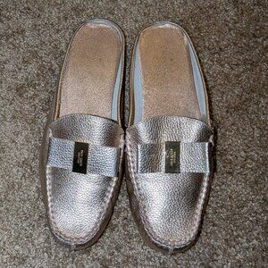 Kate Spade New York Metallic Leather Loafer Mules Slip On Shoes 9 1/2 M